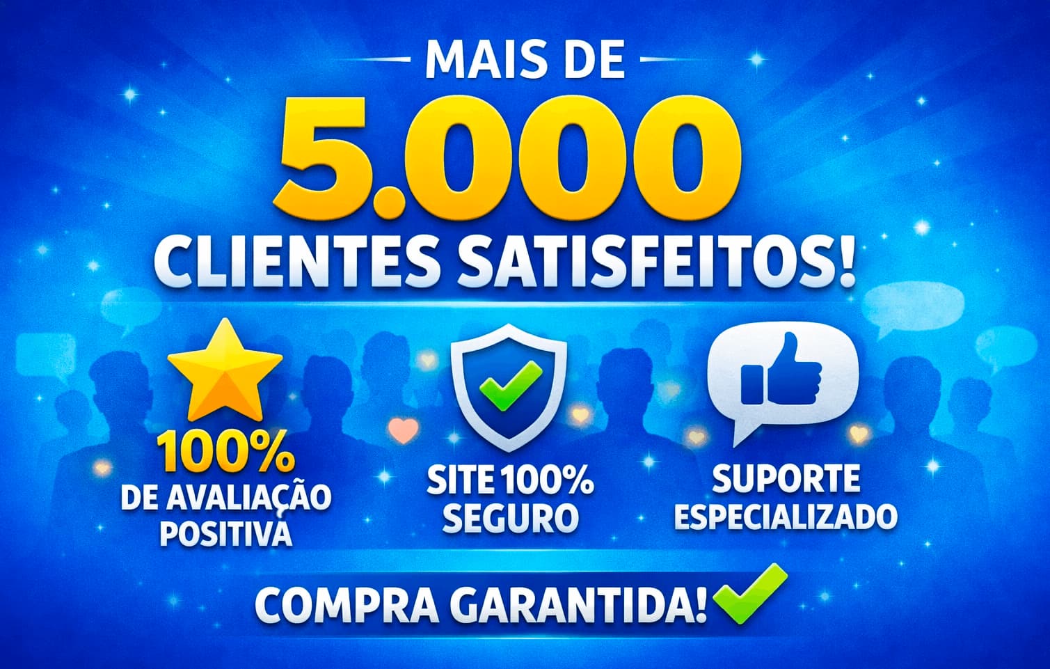 Marketing sobre prova social e confiança, suporte especializado clientes satisfeitos o site é seguro e avaliação positiva