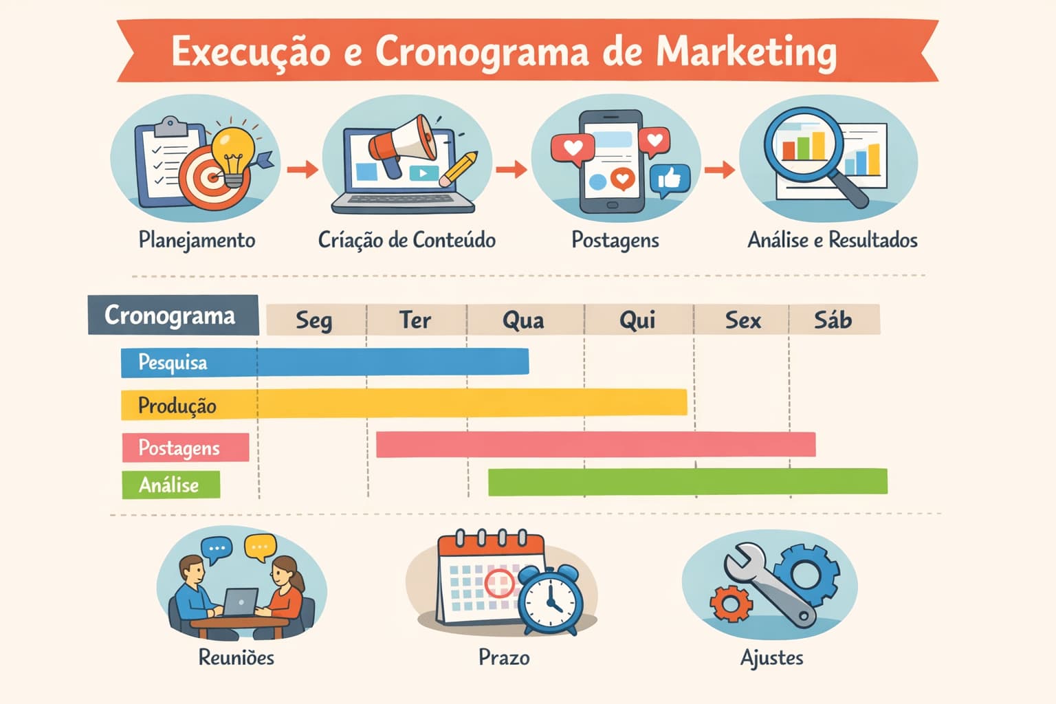 Execução e cronograma do marketing atual