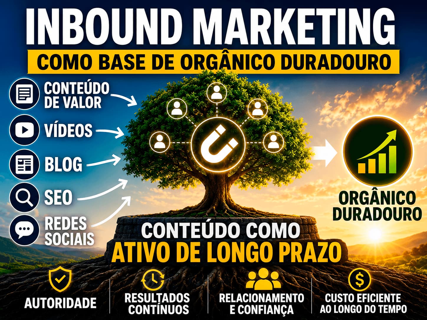 Inbound marketing como base de orgânico duradouro, autoridade, resultados contínuos e confiança