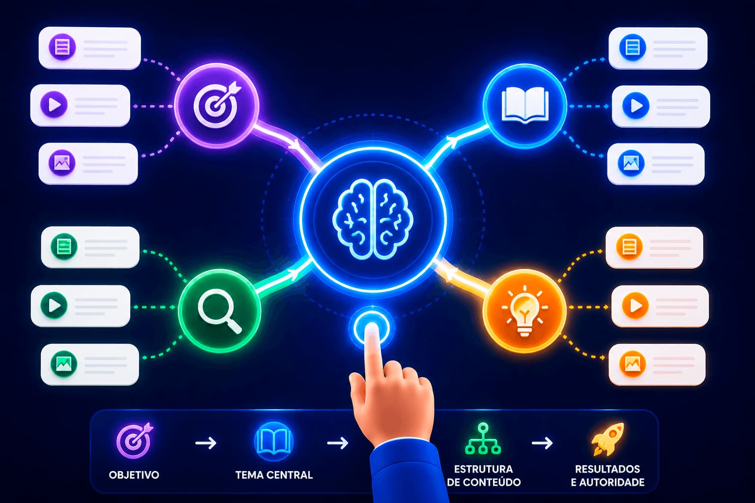 Marketing pilar e cluster em tabela animada arte visual criativa