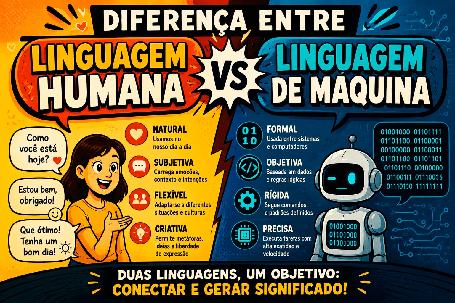 Marketing sobre a diferença entre linguagem humana vs linguagem de máquina, para conectar