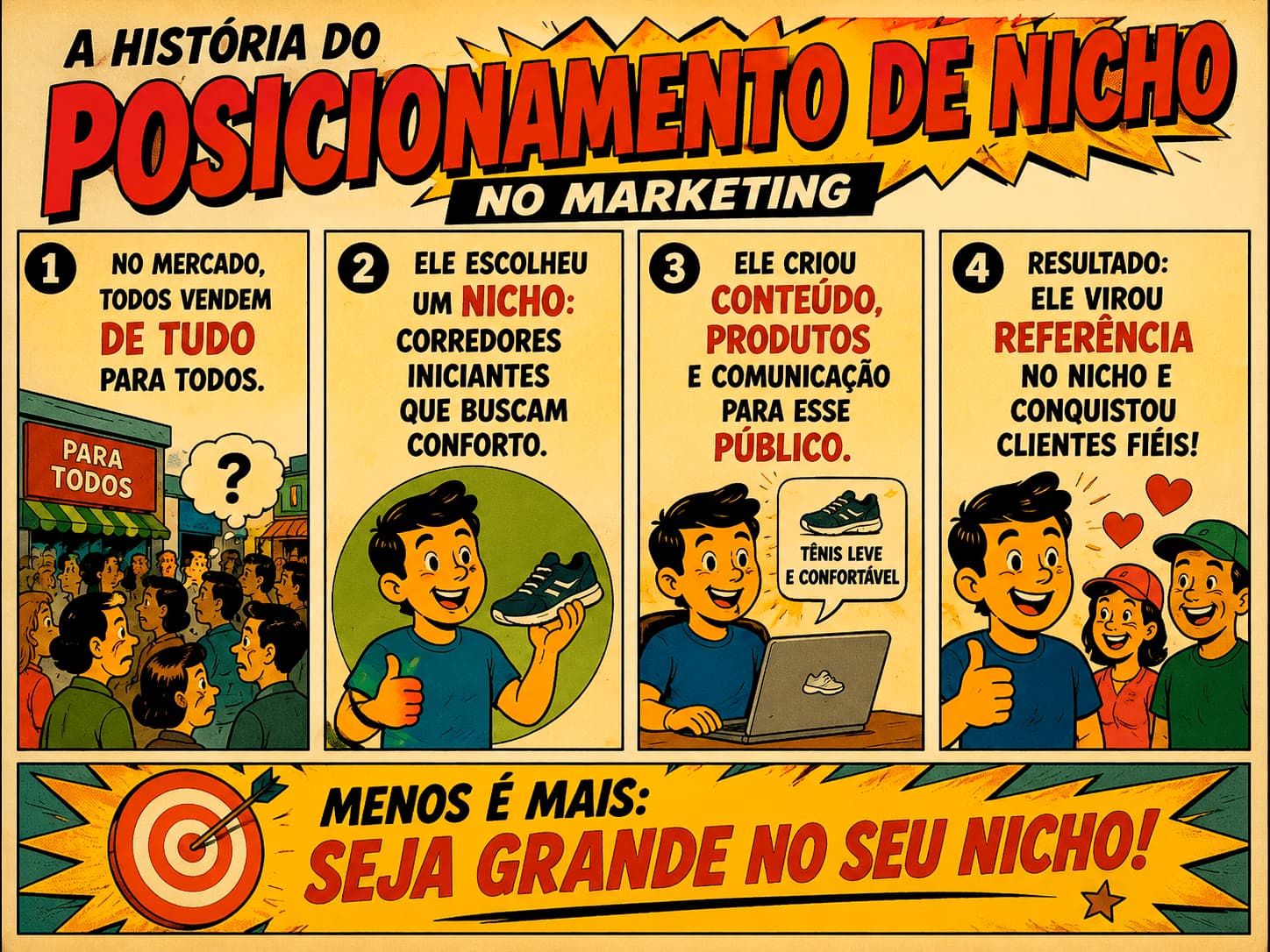 Marketing sobre a história de posicionamento de nicho, menos é mais, seja grande