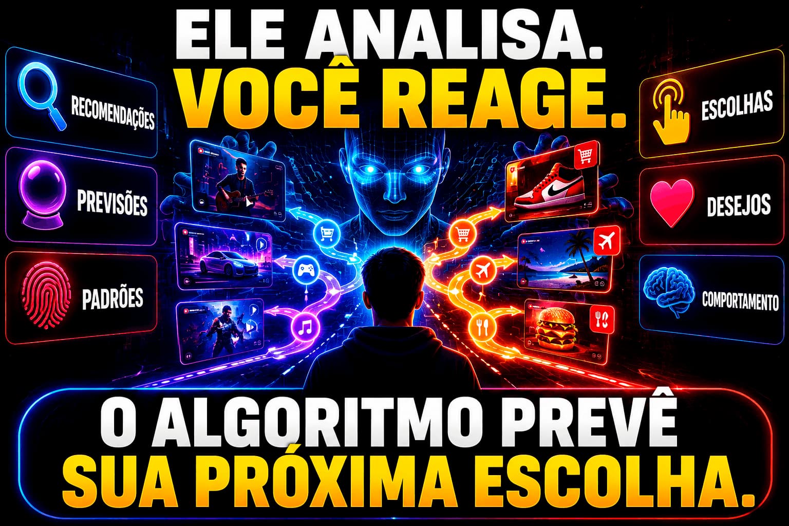 Marketing sobre algoritmo, ele analia, você reage, o algoritmo prevê a sua próxima escolha