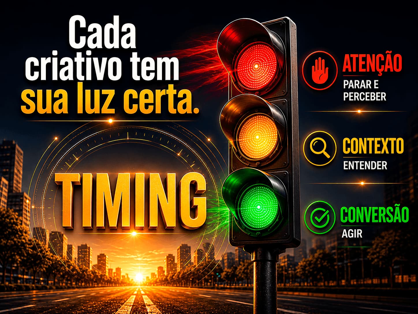 Marketing sobre cada criativo tem a sua luz certa, timing sobre atenção, contexto e conversão