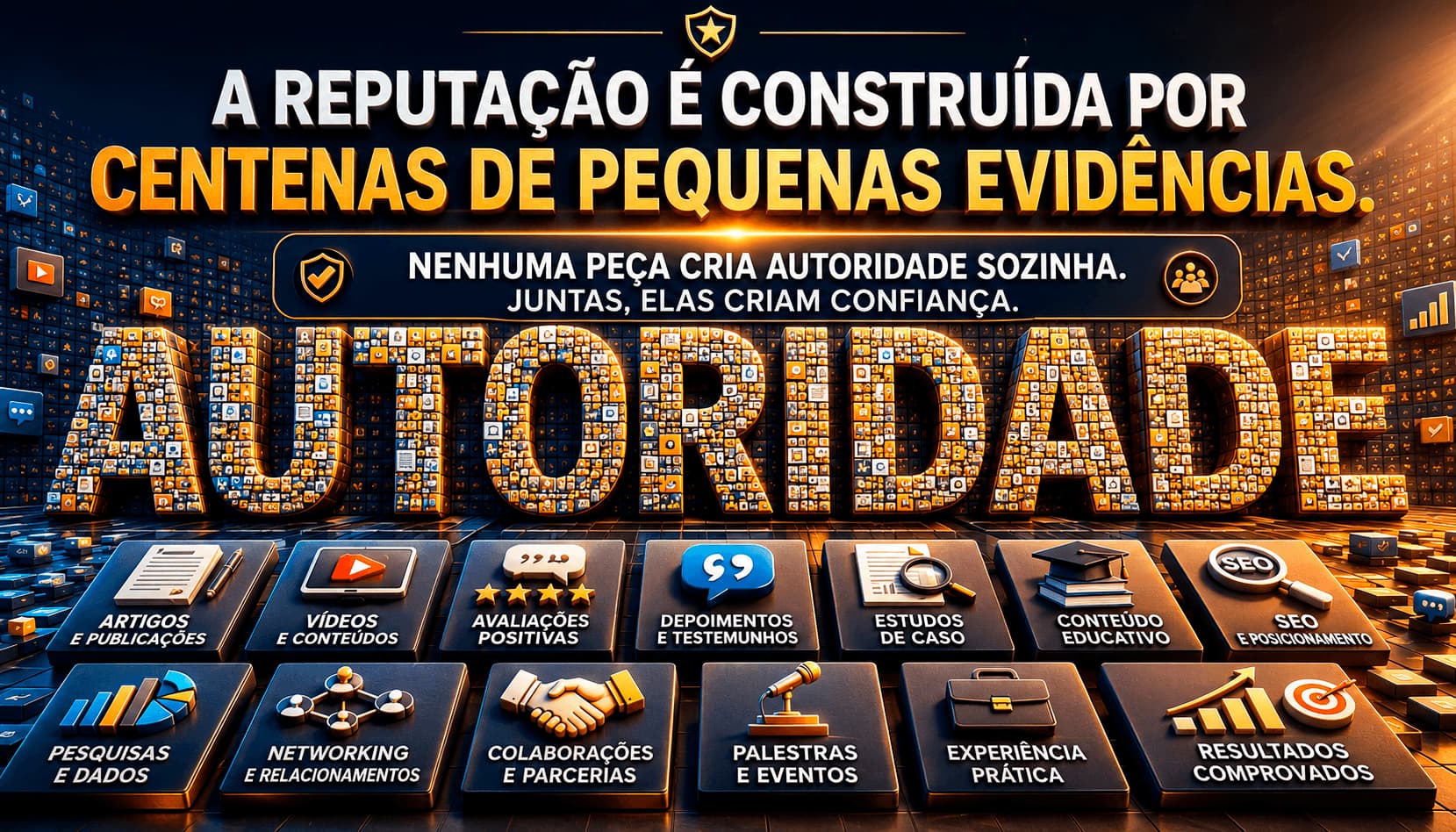Marketing sobre como a reputação é construída por centenas de pequenas evidências