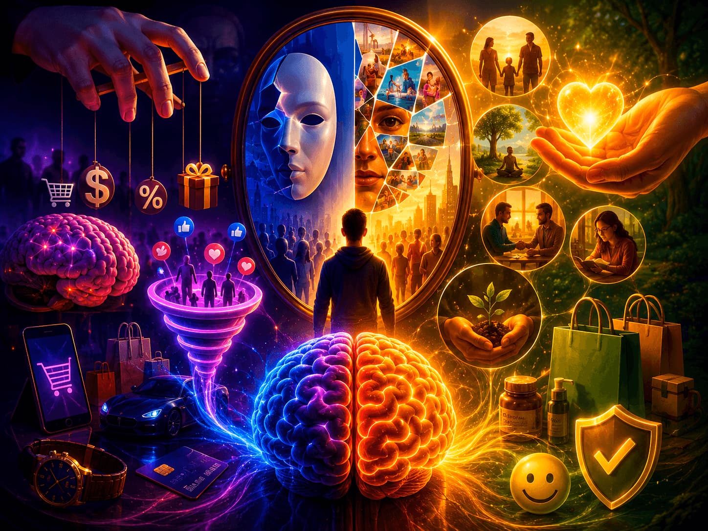 Marketing sobre comportamento e venda, arte visual filosófica