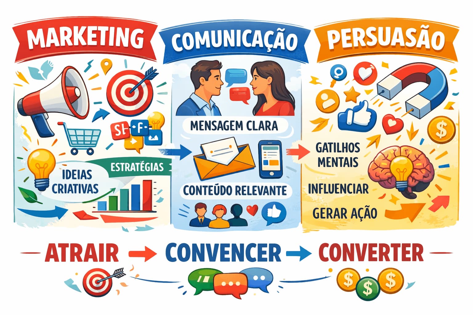 Marketing sobre comunicação e persuasão, atrair,convencer e converter