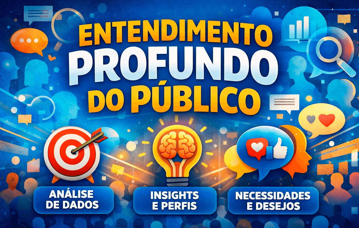 Marketing sobre entendimento profundo do público, análise de dados insights e perfis, necessidades e desejos