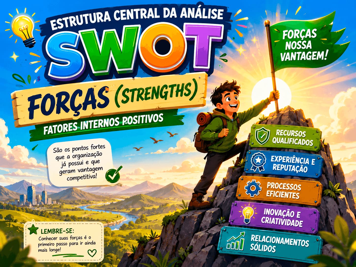 Marketing sobre estrutura central da análise SWOT forças, fatores internos positivos
