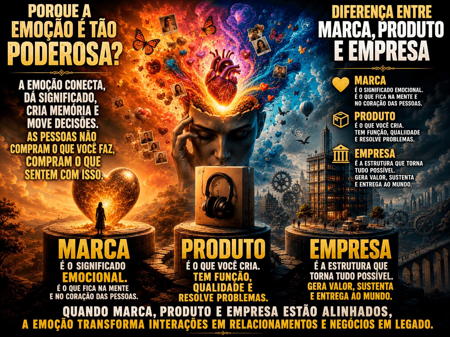 Marketing sobre porque a emoção é tão poderosa, diferença entre marca, produto e empresa