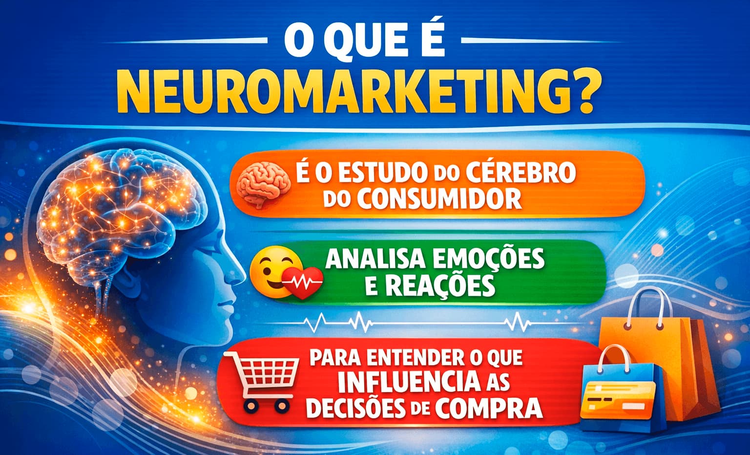 O que é neuromarketing, é o estudo do cérebro do consumidor, analisa emoções e influências