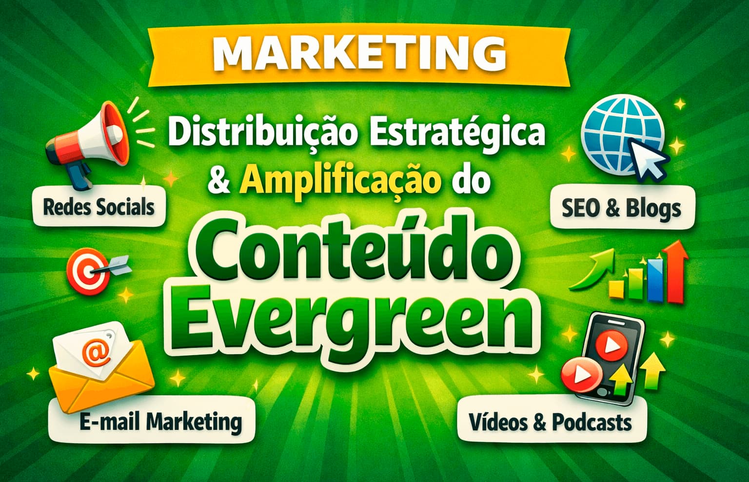 Marketing e distribuição estratégica e amplificação do conteúdo evergreen