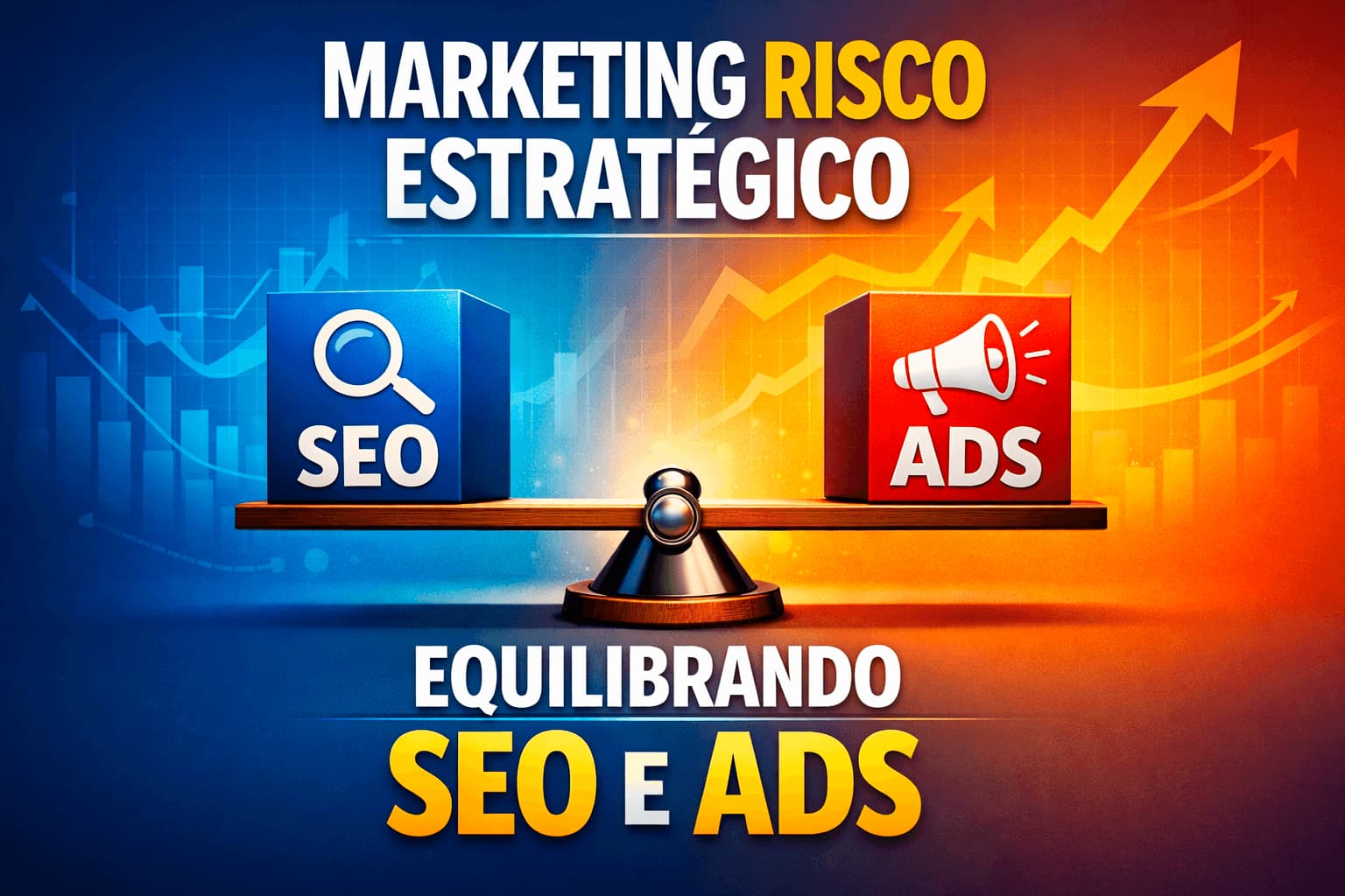 Banner criativo de exemplo na balança do seo e do sem no marketing seo e ads