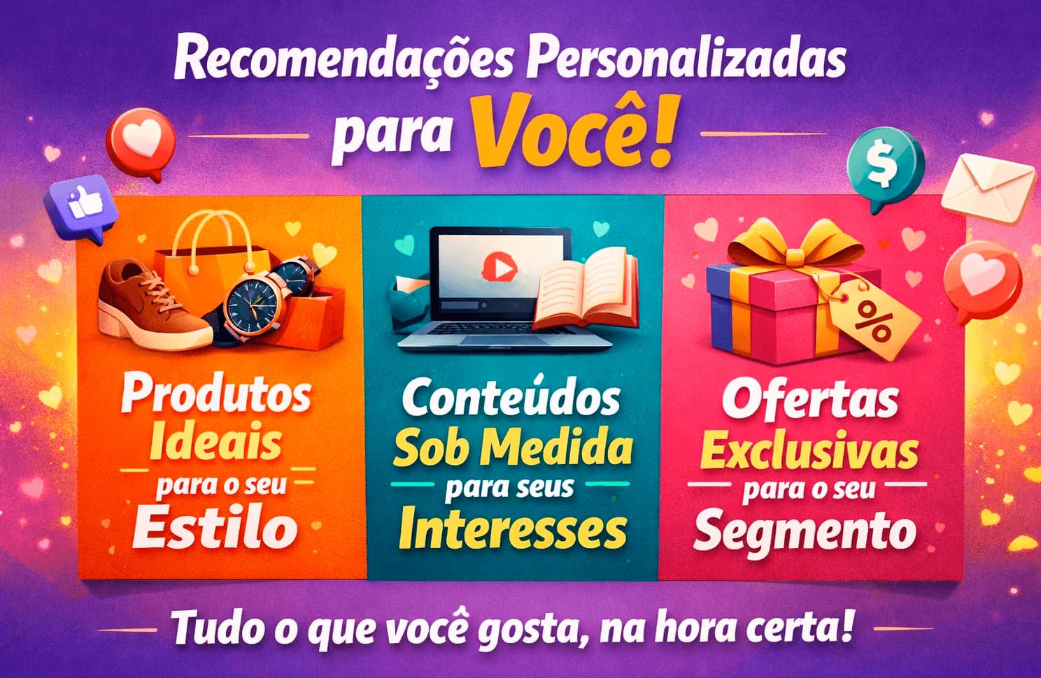Marketing e UX recomendações personalizadas para você, tudo que você gosta na hora certa