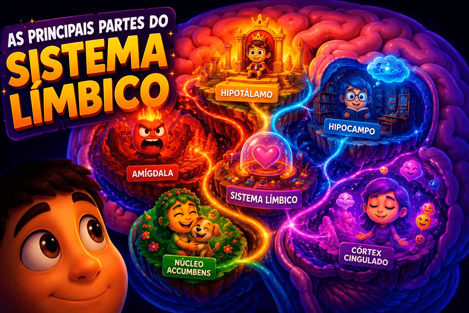 Marketing sobre o sistema límbico e suas principais partes arte criativa animada