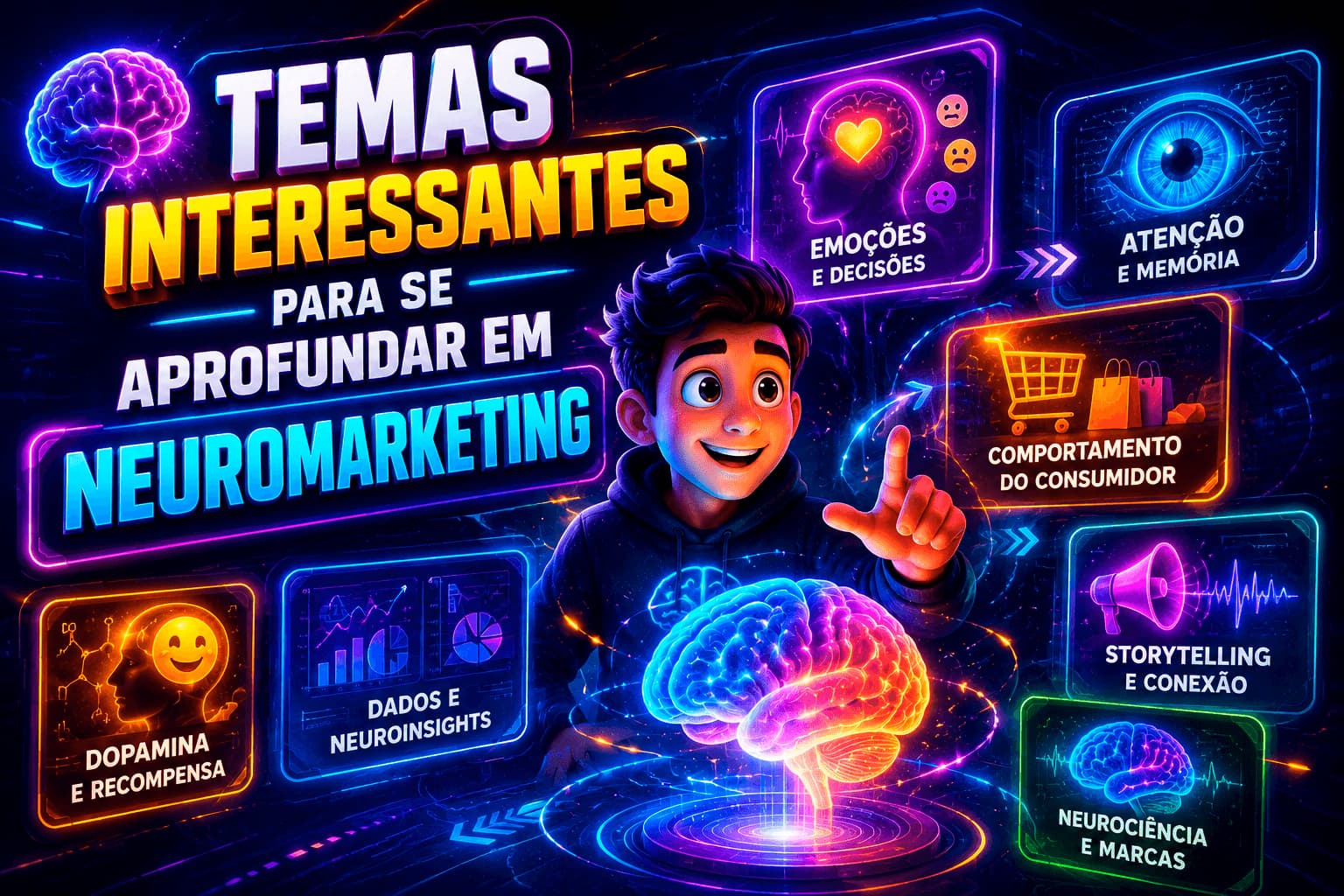 Temas interessantes para se aprofundar em neuromarketing arte animada e futurista